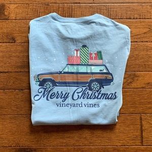 EUC Vineyard Vines Light Blue Merry Christmas Long Sleeve Tee Size XS